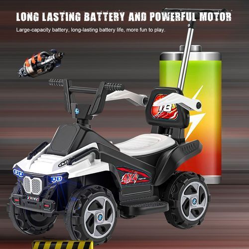 Electric ATV Quad 6V Ride-On Toy Car for Kids with LED Headlights - White