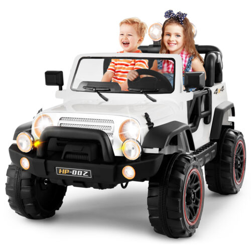 Electric Battery Kids Ride-On Car Truck with LED Lights, MP3 Player, and Remote Control - White