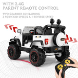 Electric Battery Kids Ride-On Car Truck with LED Lights, MP3 Player, and Remote Control - White