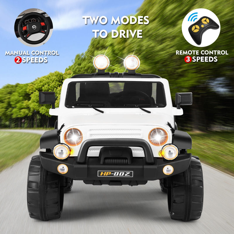 Electric Battery Kids Ride-On Car Truck with LED Lights, MP3 Player, and Remote Control - White