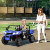 Electric Blue 2 Seater UTV Dump Truck with Remote Control, Dump Bed, and Shovel