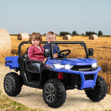 Electric Blue 2 Seater UTV Dump Truck with Remote Control, Dump Bed, and Shovel