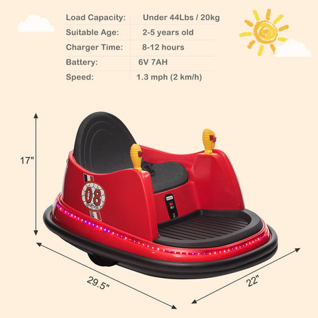 Electric Bumper Car for Kids & Toddlers with Remote Control and LED Lights