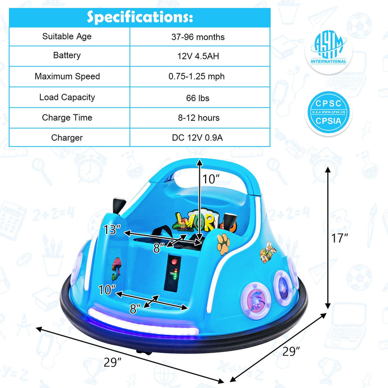 Electric Bumper Car for Kids with Remote Control, LED Lights, and Music