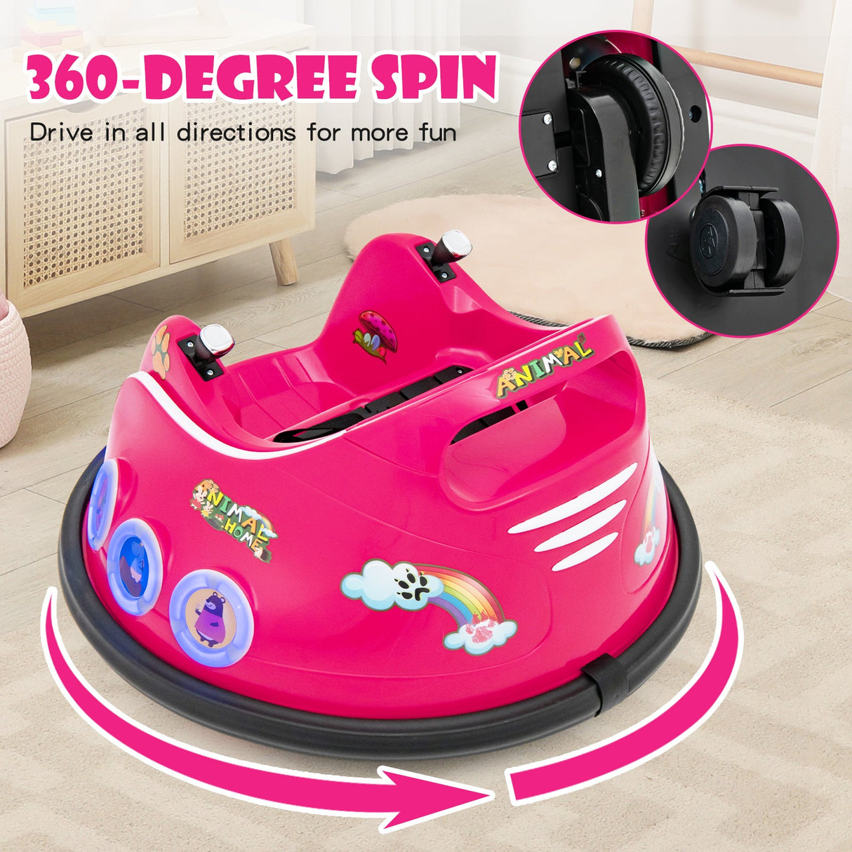Electric Bumper Car for Kids with Remote Control, LED Lights, and Music