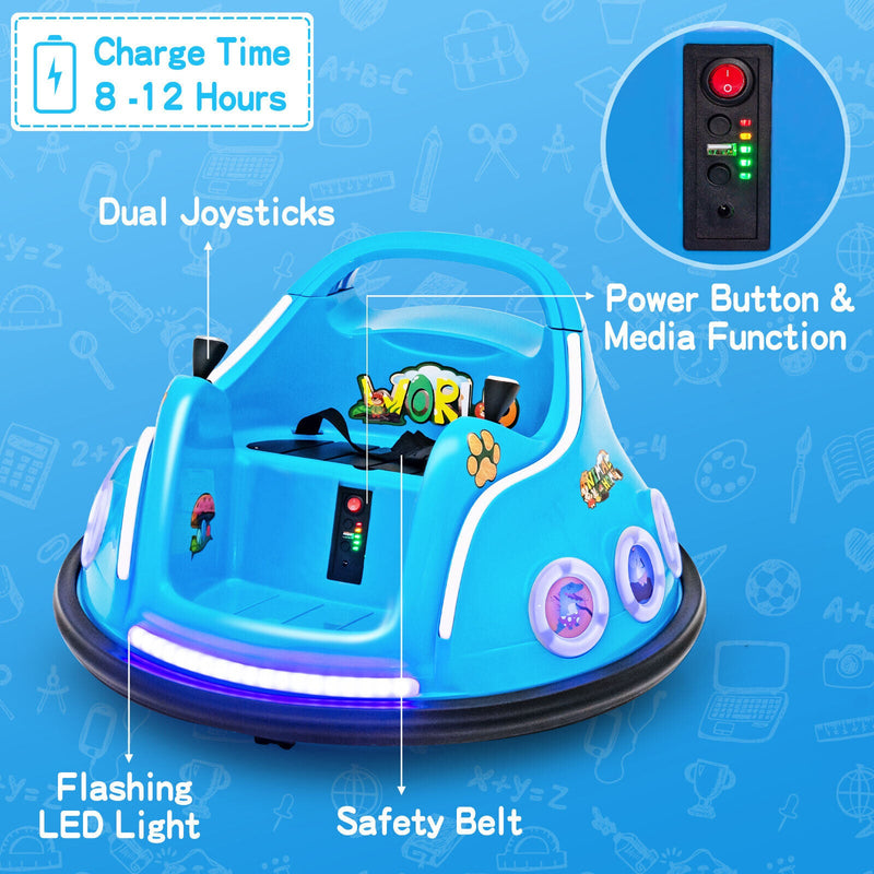 Electric Bumper Car for Kids with Remote Control, LED Lights, and Music - Navy