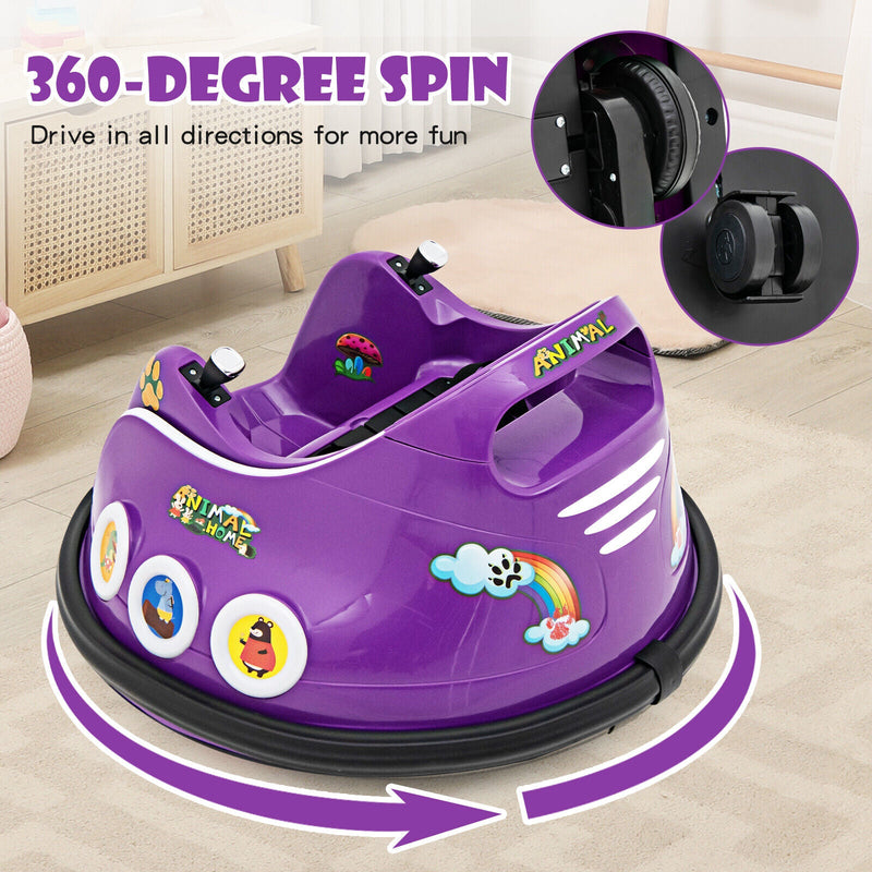Electric Bumper Car for Kids with Remote Control, LED Lights, and Music - Purple
