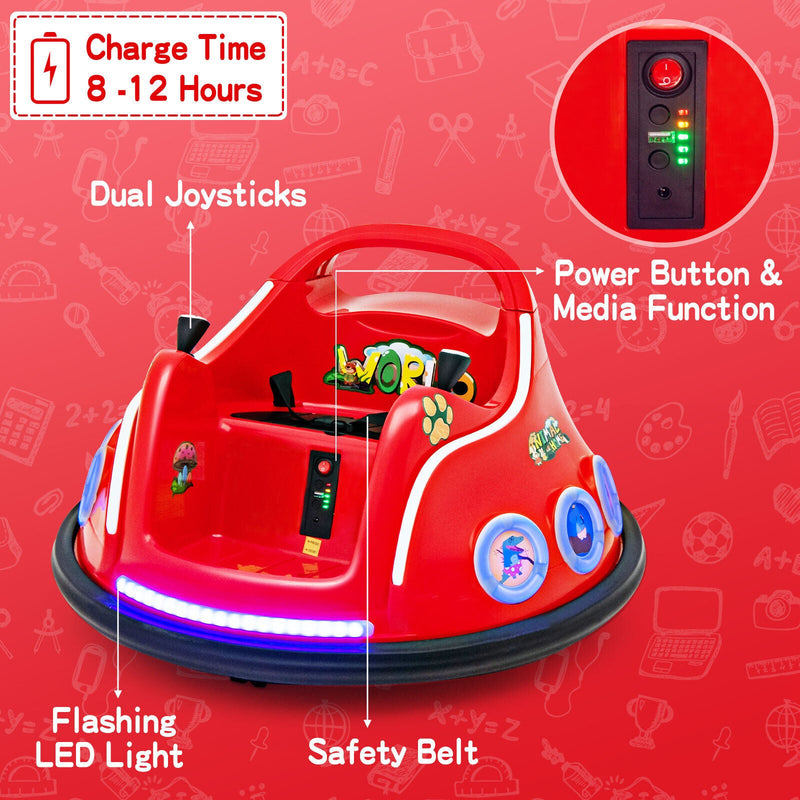 Electric Bumper Car for Kids with Remote Control, LED Lights, and Music - Red