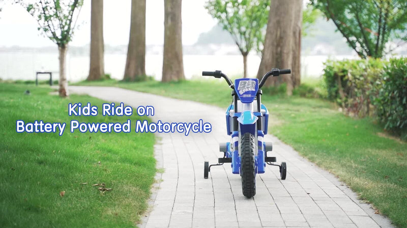 Electric Dirt Bike for Kids with Training Wheels - 12V Off-Road Ride-On Toy