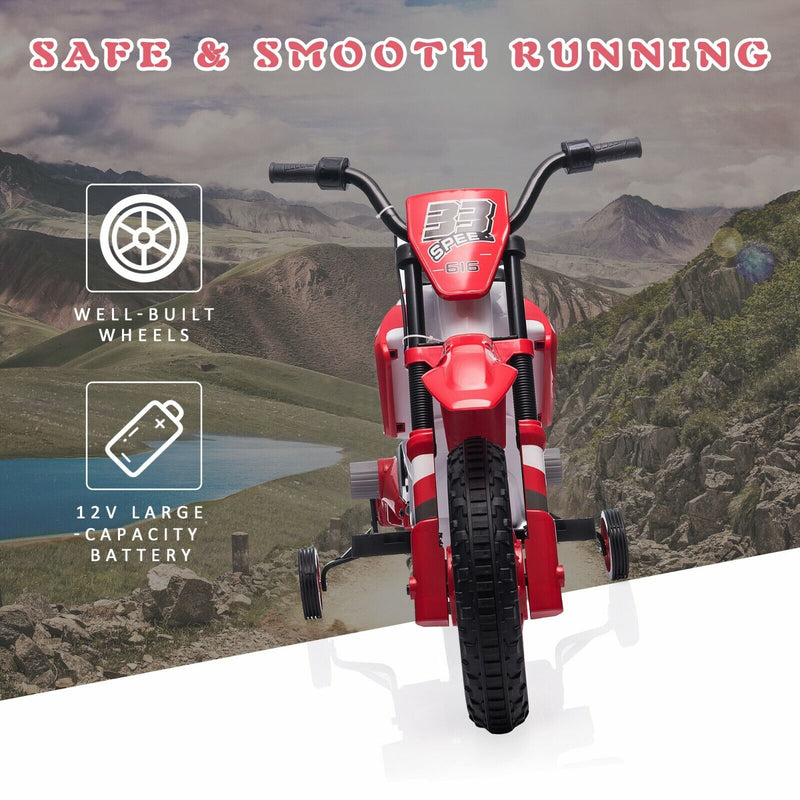 Electric Dirt Bike for Kids with Training Wheels - 12V Off-Road Ride-On Toy