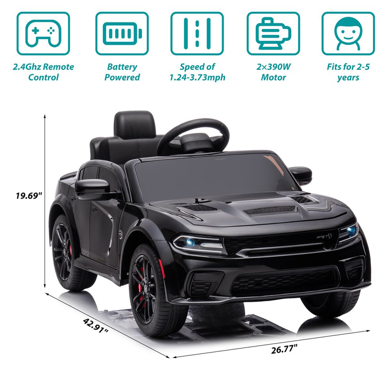 Electric Dodge Charger 12V Ride-On Car with Remote Control for Kids Ages 3-5