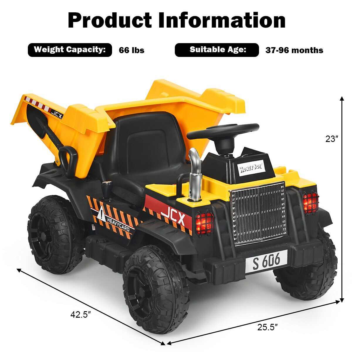 Electric Dump Truck Construction Tractor Toy with 12V Battery and Working Bucket