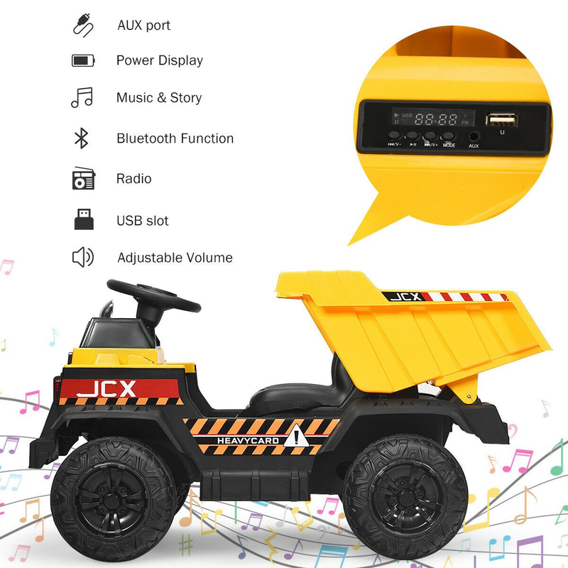 Electric Dump Truck Construction Tractor Toy with 12V Battery and Working Bucket