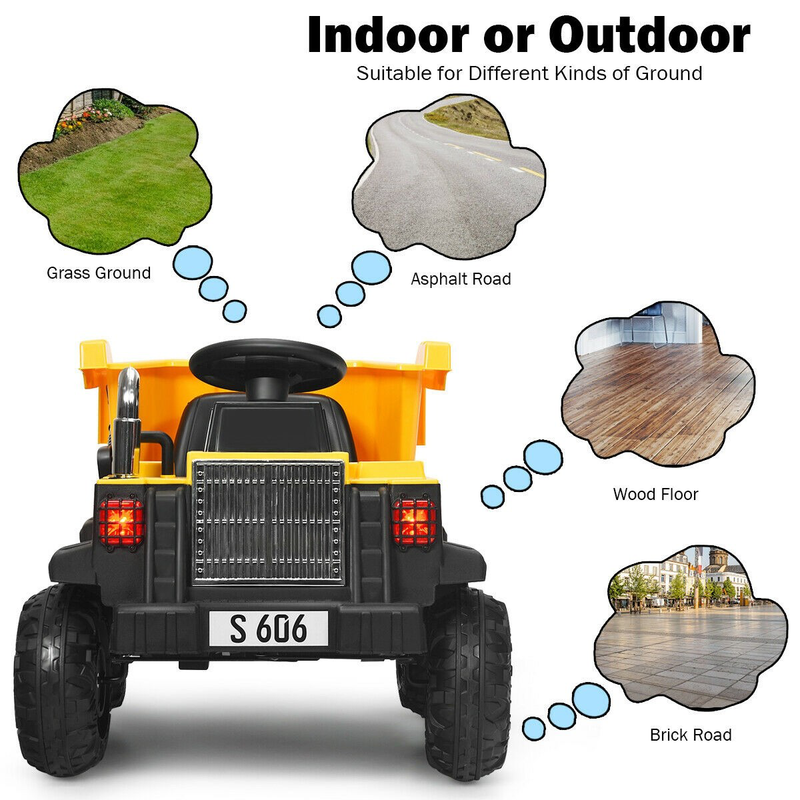 Electric Dump Truck Construction Tractor Toy with 12V Battery and Working Bucket