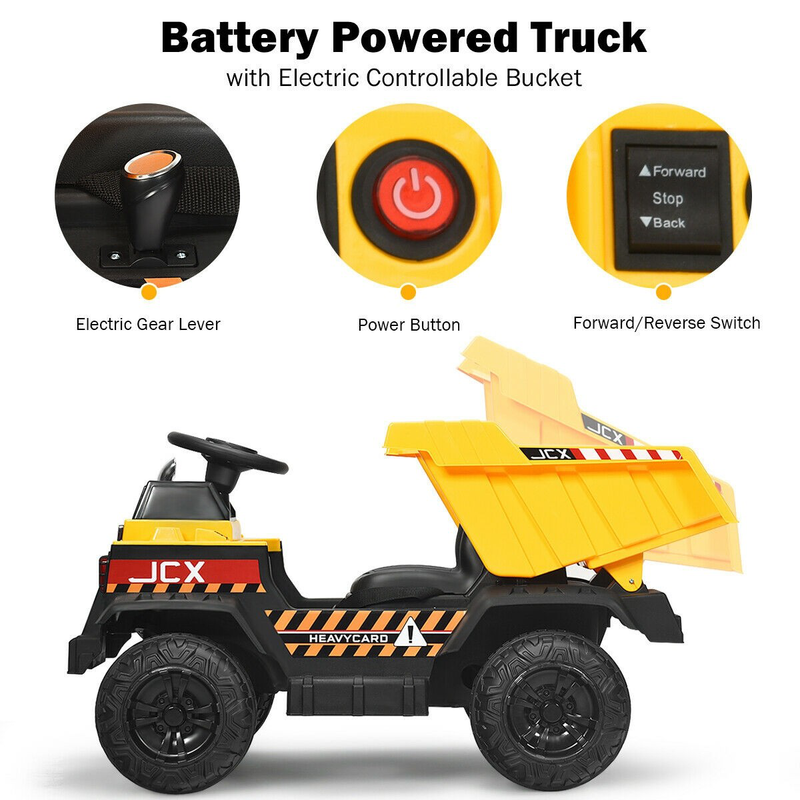 Electric Dump Truck Construction Tractor Toy with 12V Battery and Working Bucket