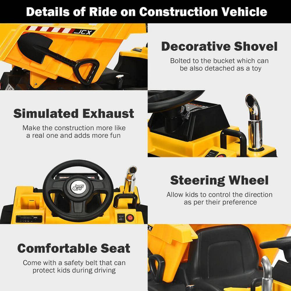 Electric Dump Truck RC Construction Vehicle for Kids - 12V Battery Powered Tractor with Functional Bucket