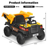 Electric Dump Truck Ride-On Toy with Remote Control and Working Bucket - 12V Construction Tractor for Kids