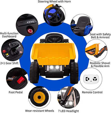 Electric Excavator Digger Ride-On Toy for Kids - 12V Battery Powered Outdoor Play Vehicle