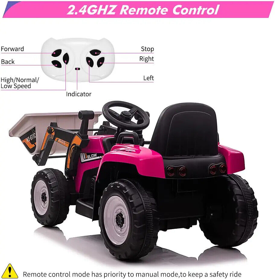 Electric Ride-On Excavator Tractor for Kids with Battery-Powered Digger and LED Lights