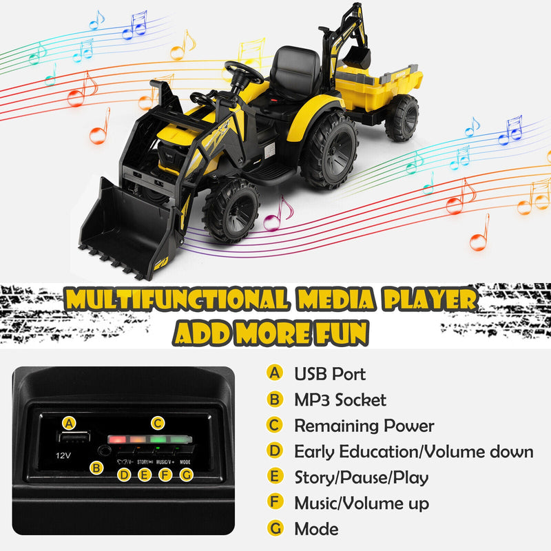 Electric Excavator Ride-On Toy for Kids with 12V Battery and 2 Modes