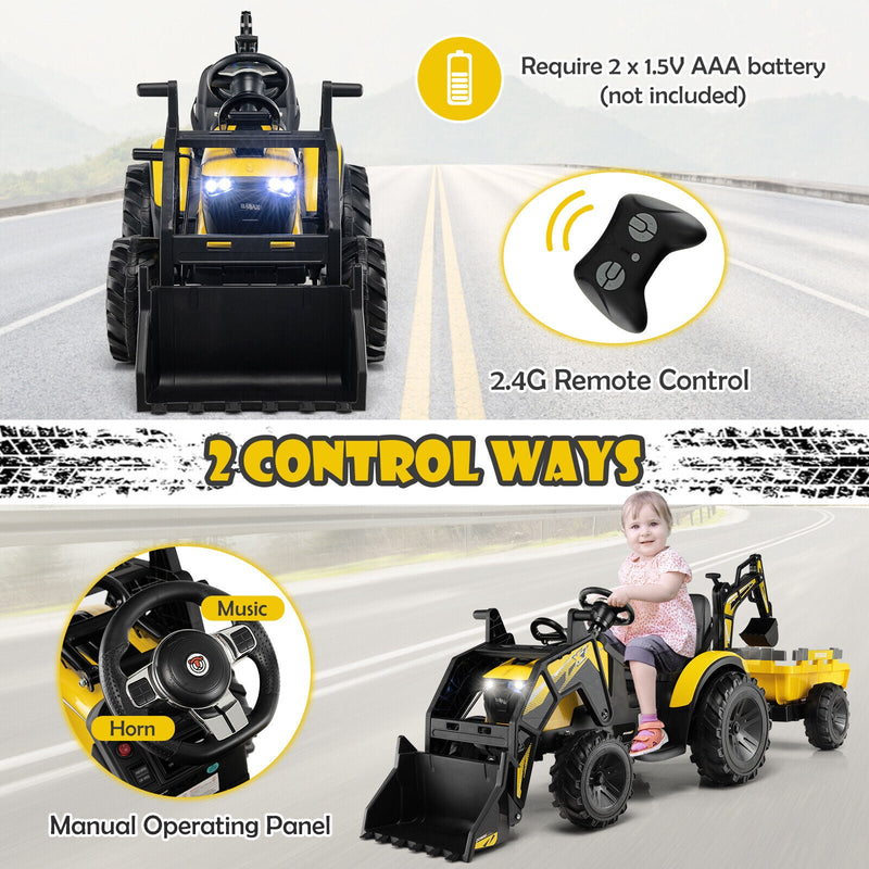 Electric Excavator Ride-On Toy for Kids with 12V Battery and 2 Modes