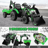 Electric Excavator Ride-On Toy for Kids with 12V Battery and 2 Modes - Green