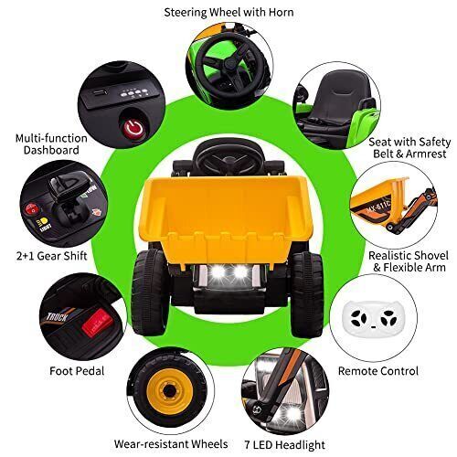 Electric Excavator Toy Vehicle for Kids with 12V Battery and 7-LED Headlights - Perfect Gift for Young Builders!