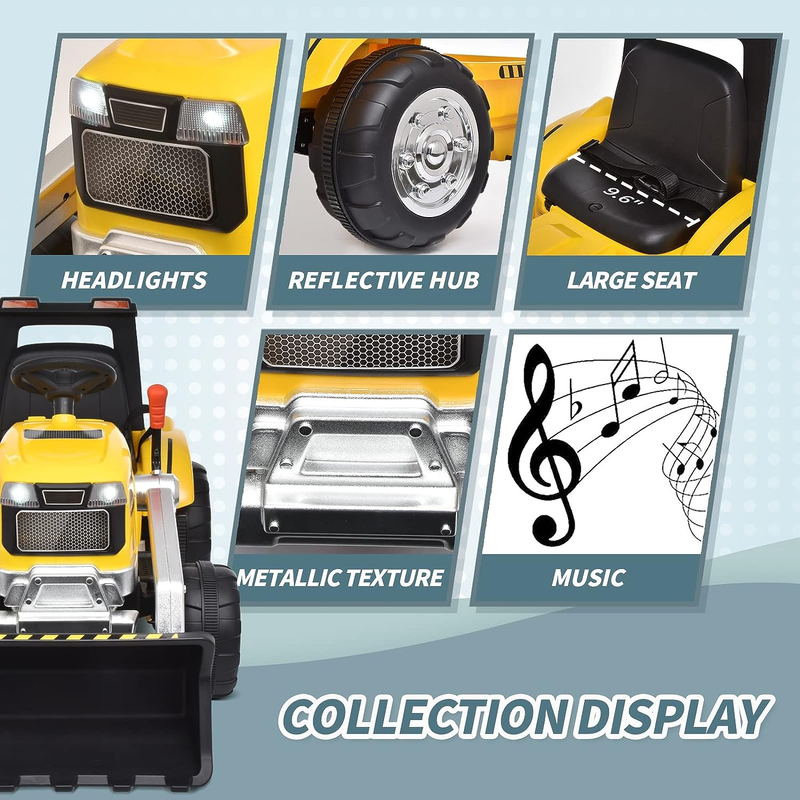 Electric Excavator Tractor Ride-On Car for Kids - 12V Battery Powered Motorized Vehicle