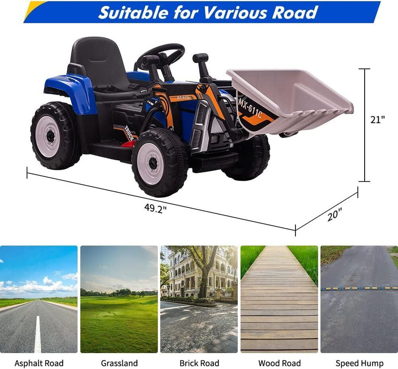 Electric Excavator Truck Digger for Kids with Music, Lights, and Remote Control - 12V