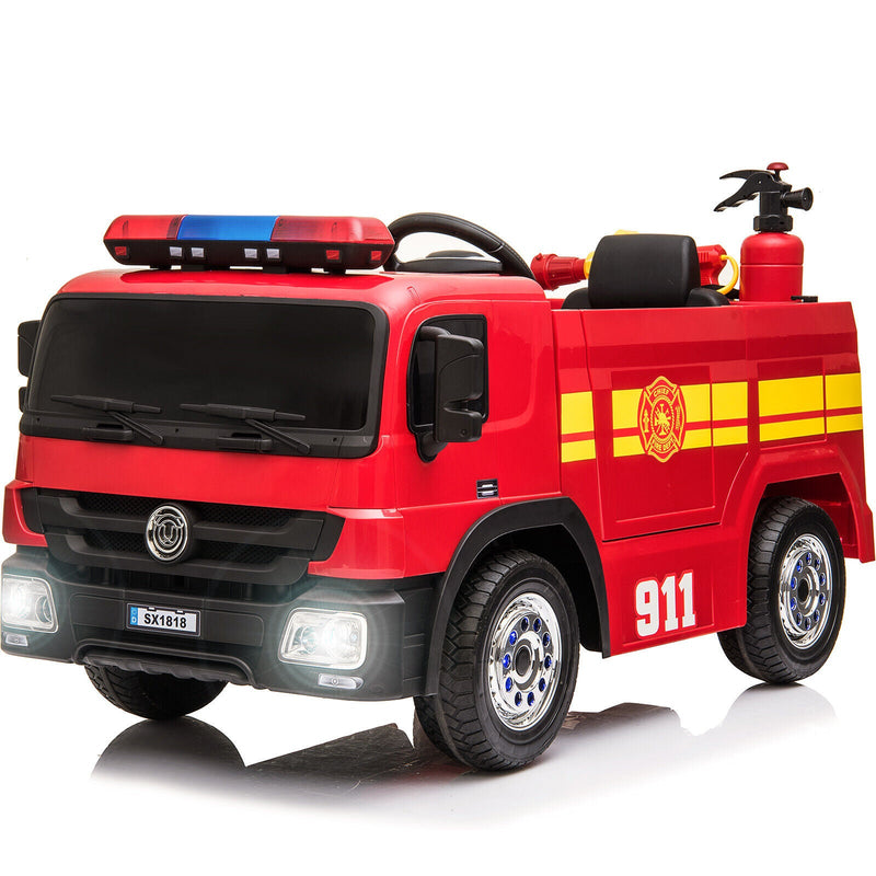 Electric Fire Truck Ride-On Toy for Kids with Remote Control, LED Lights, and MP3 Player - 12V
