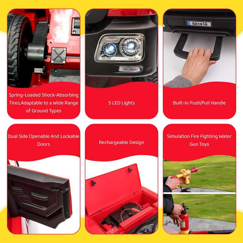 Electric Fire Truck Ride-On Toy for Kids with Remote Control, LED Lights, and MP3 Player - 12V