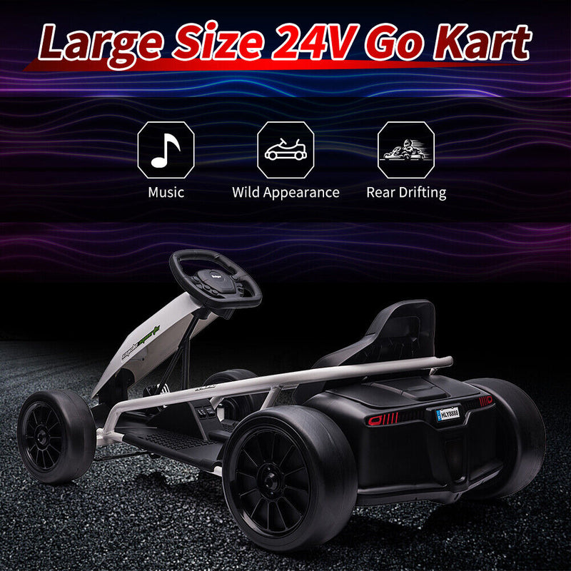 Electric Go Cart with 24V Battery, 300WX2 Motors, and 8MPH High Speed Drifting Capability