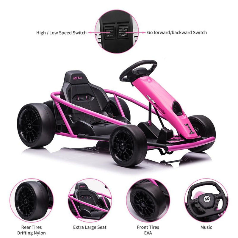 Electric Go Kart for Kids 8-12 Years - 300W*2 Motors, Music, 175LBS Capacity