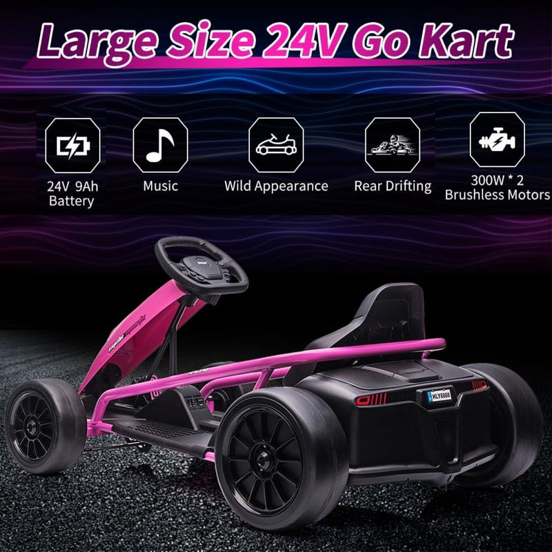Electric Go Kart for Kids 8-12 Years - 300W*2 Motors, Music, 175LBS Capacity
