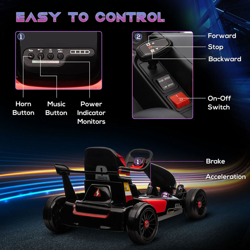 Electric Go Kart for Kids Ages 6-12 with Remote Control and Music Horn