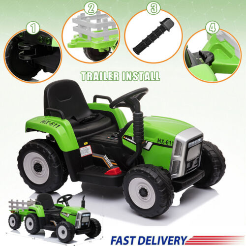 Electric Green Tractor Ride-On Toy for Kids with Remote Control and Trailer - 3 Speed Options