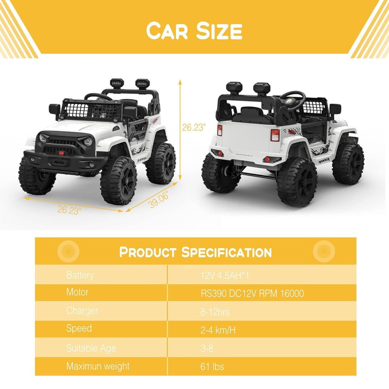 Electric Jeep Toy Truck for Kids - 12V Ride On Car with Remote Control - Perfect Christmas Gift