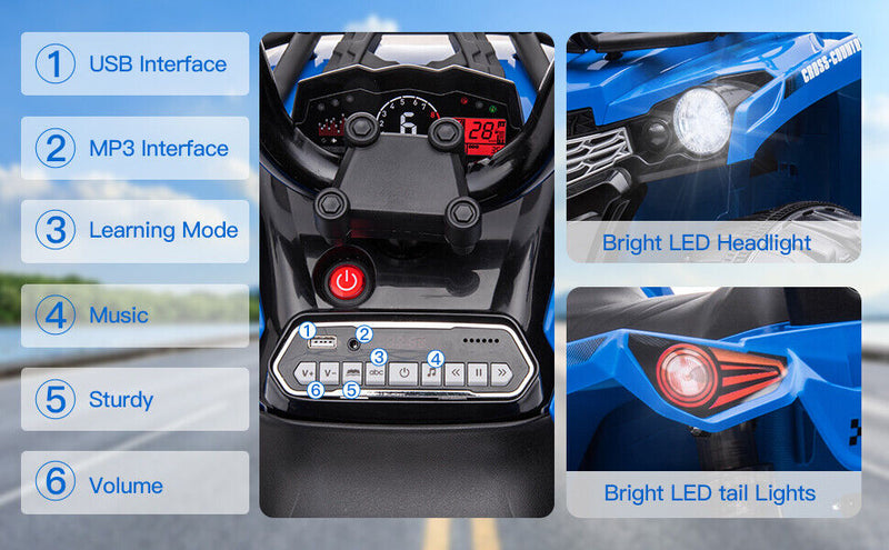 Black Quad 4-Wheeler Electric Ride On Car for Kids with Music and LED Lights - Brand New in the US