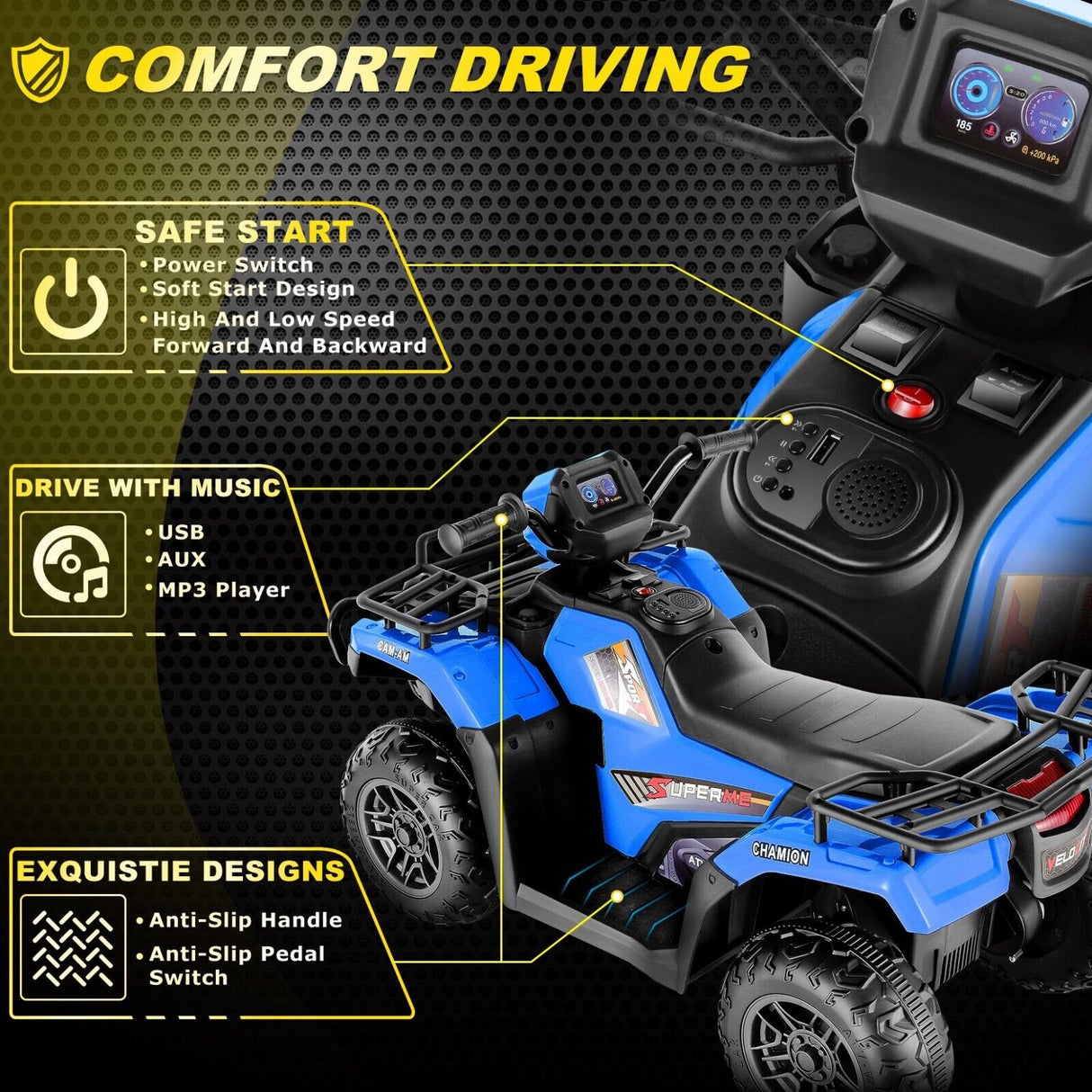 Electric Kids ATV Ride On Car with Music, LED Lights, and USB Charger - 12V 4-Wheeler for Endless Fun!