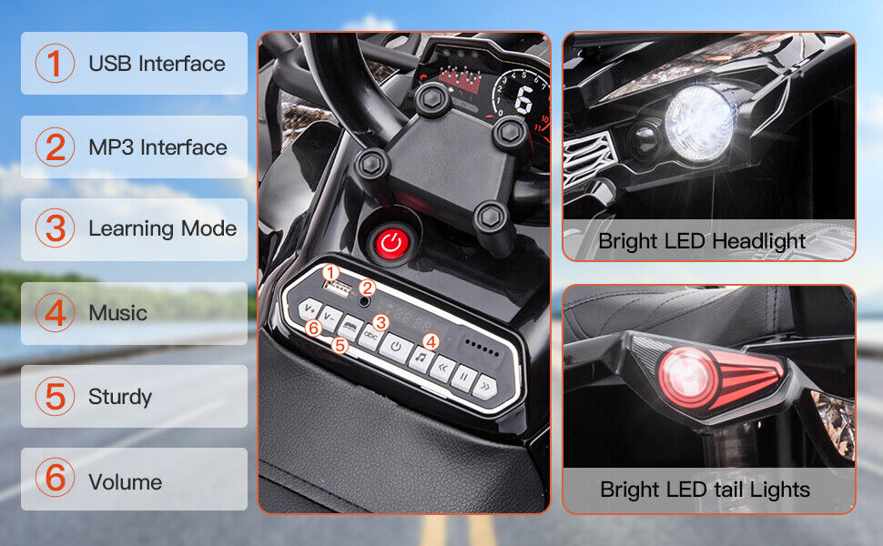 Electric Kids ATV Toy Car with LED Lights, Music, and USB - 12V Quad 4-Wheeler