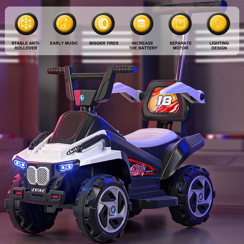 Electric Kids ATV with LED Lights and 4 Wheels - 6V Battery-Powered Toddler Car