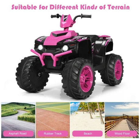 Electric Kids ATV with Manual Drive, LED Lights, and Treaded Tires - Fun Vehicle Toy for Children