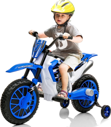 Electric Kids Dirt Bike with Training Wheels - 12V7AH Battery Powered, 2 Speeds