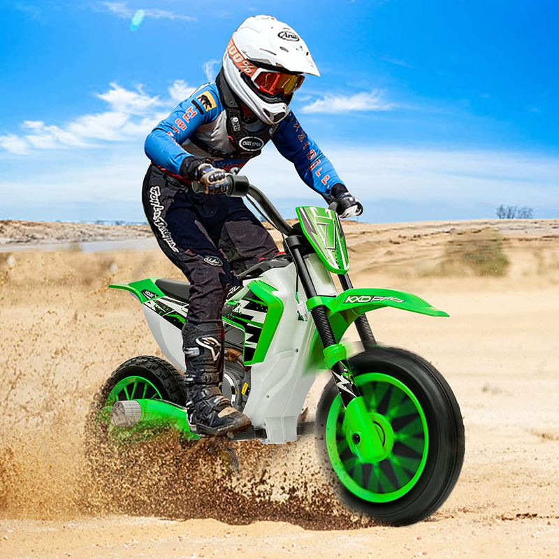Electric Kids Dirt Bike with Training Wheels - 12V7AH Battery Powered, 2 Speeds