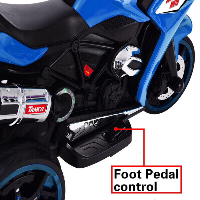 Electric Kids Motorcycle with LED Lights, Music, and Screen - Blue