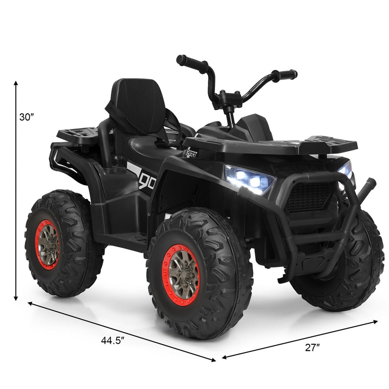 Electric Kids Ride On ATV 4-Wheeler Quad with LED Lights in Black - 12V
