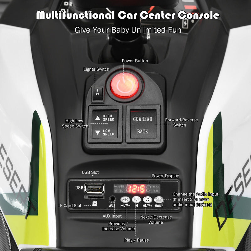 Electric Kids Ride On ATV 4-Wheeler Quad with LED Lights in White - 12V