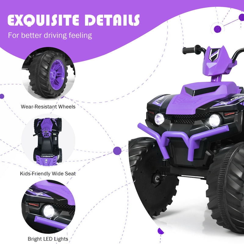 Electric Kids Ride On ATV 4-Wheeler Quad with Music and LED Light - Purple
