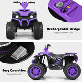 Electric Kids Ride On ATV 4-Wheeler Quad with Music and LED Light - Purple