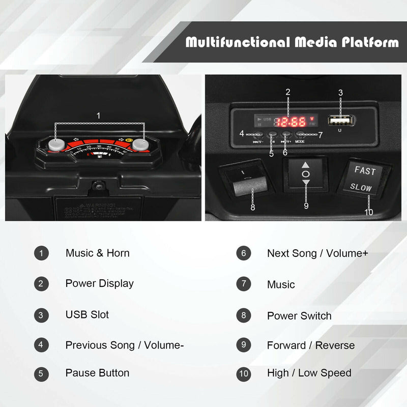 Electric Kids Ride On ATV 4-Wheeler Quad with Music and LED Lights - Black